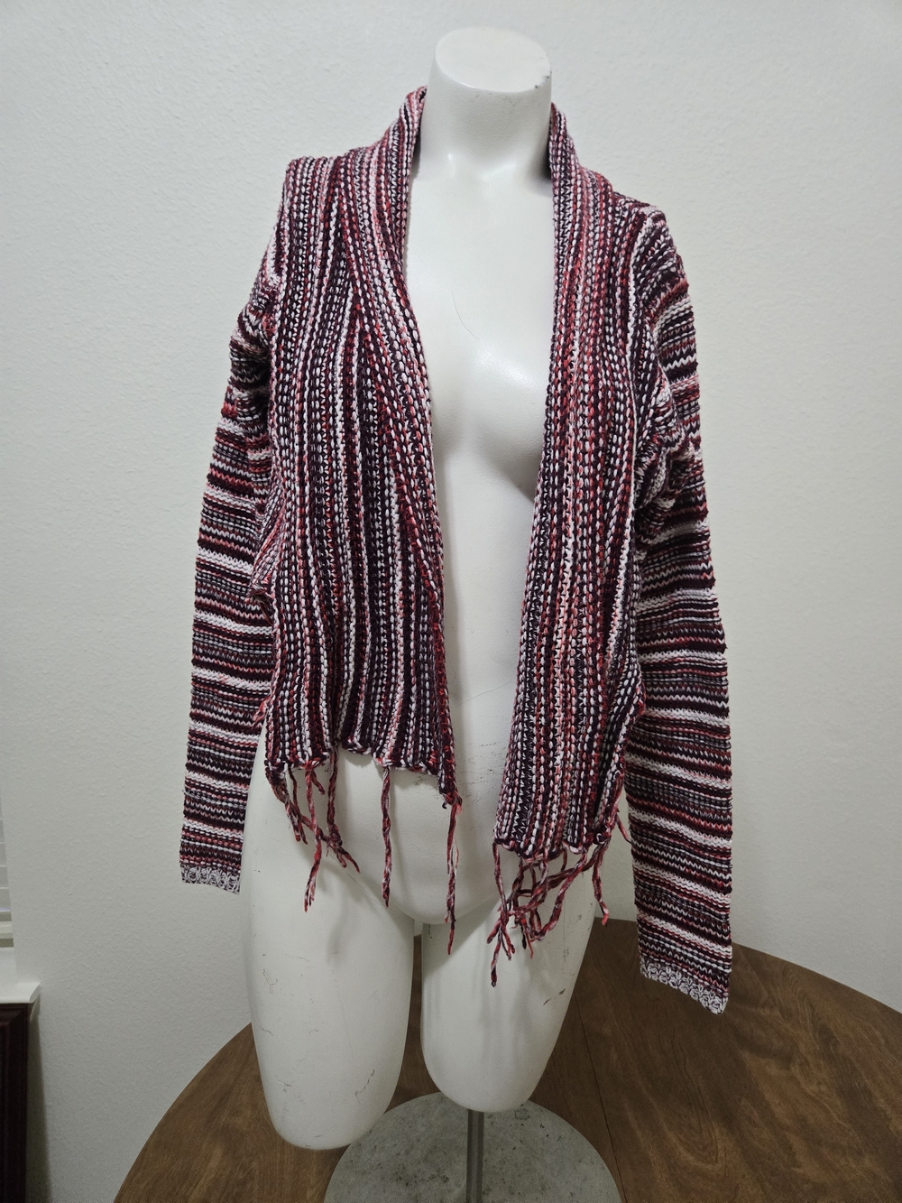 Wet Seal Y2K Marled Knit Open Front Fringe Cardigan M